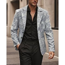 Men's Blazer Business Cocktail Party Wedding Party Fashion Casual Spring Fall Polyester Graphic Prints Pocket Buttons Comfortable Single Breasted Blazer Gray