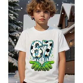 Cotton Kids Boys' Black White Graphic Football Funny Slang 67 T shirt Blouse Crew Neck Short Sleeve Outdoor Dailywear Fashion Streetwear Designer Printing Summ