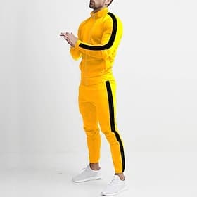 Per uomo Maglia Tuta da Ginnastica Set di abiti Collo alla coreana Quotidiano All'aperto Sportivo Coulisse Tasca Blocco di colori Giallo Blu marino Poliestere