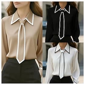 Femmes Elegant Haut en satin Chemisier Hauts Soyeux Boutons Couleur Unie Élégant Basique Occasionnel manche longue Col de chemise Hauts Réguliers Quotidien Tra