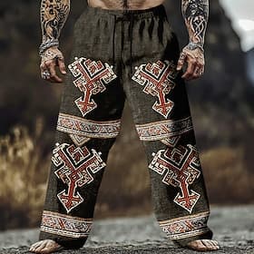 Herren Geometrisches Muster Wikinger Keltische Kunst Hose Freizeithose Baggy-Hosen Mittlere Taille Vintage-Retro Lässig Outdoor Elastischer Kordelzug in der Ta
