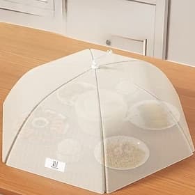 Foldable Fly-Proof Food Cover - Heavy-Duty Beige/White Foldable Tray Protector with Airflow Design Saves Space for Leftovers Countertops Parties and Refrigerat