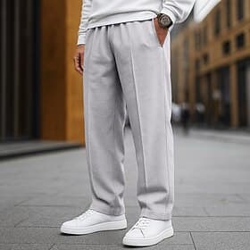 Men's Sweatpants Joggers Fleece Pants Wide Leg Sweatpants Trousers Pocket Elastic Waist Plain Comfort Soft Full Length Outdoor Daily Going out Casual Big and T