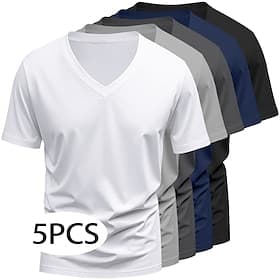 Hombre Camiseta Camiseta superior Manga Corta Mangas cortas Escote en Pico Verano Todas las Temporadas Color sólido Plano Básico Casual 5 piezas Paquete múltip