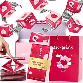 Explosionsgeschenkbox, Pop-up-Überraschungsbox für Geburtstage, Valentinstag, Weihnachten, Hochzeiten, Feste, Bargeldexplosion, luxuriöse rote Umschlagbox, Par