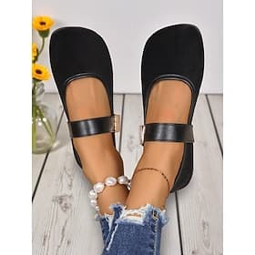 Women's Brown Wide Mary Jane Flats – Brown Suede Round Toe Buckle Barefoot Shoes, Retro Comfortable Flat Footwear for Office and Casual Outfits