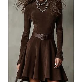 Femmes Mini Robe Robe bohème Robe de Soirée Robe de Cocktail Robe de patinage Élégant Moderne Soirée Cocktail Date Coupe régulière Uni manche longue Col ras du