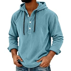 Men's Shirt Casual Shirt Corduroy Shirt Navy Blue Light Grey Dark Grey Light Blue Long Sleeve Plain Hooded Casual Daily Hooded Clothing Apparel Vintage Fashion