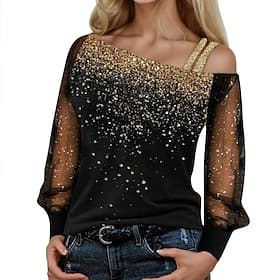 Women's Blouse Glitter Ombre Vintage Stylish Long Sleeve Asymmetrical Regular Tops Daily Holiday Going out Blue Silver Wine Gold Summer Fall