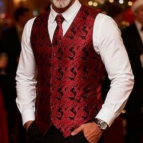 Men's Vest Waistcoat Gilet Business Vacation Party Fashion Casual Spring Fall Buttons Polyester Comfortable Paisley Single Breasted One-button V Neck Regular F