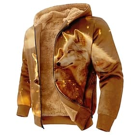 Homme Loup Polaire Sweat à capuche Sweatshirt Mode Quotidien Simple Occasionnel Col ras du cou Extérieur Escalade Marron Zip Up Automne Hiver Designer S M L XL