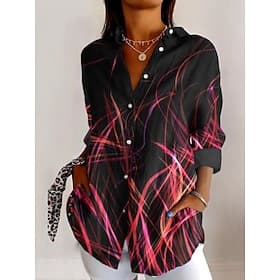 Per donna Camicia Bottoni Stampato Geometrico Elegante Moderno Casual Manica Lunga Colletto a Camicia Top Regolari Quotidiano Blu Rosso Viola Autunno Inverno