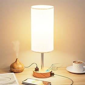 Touch Bedside Table Lamp with USB - 3 Way Dimmable Wood Lamp for Bedroom Nightstand, Desk Lamp with Charging Station for Dorm, Living Room, Office, Kids Room,