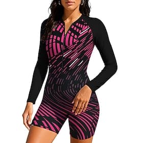 Femmes Combinaison de Plongée Rash Guard Maillot de bain Ensemble maillot de bain Abstrait Géométrie Zip Up Coussin amovible fermeture éclair sur le devant Pr
