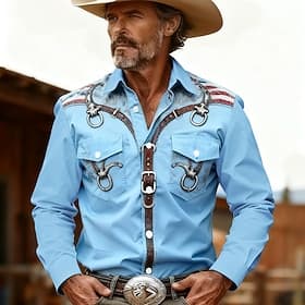 Homme Harnais Matériel d'escalade Chemise Chemise Western Chemise de cow-boy manche longue Vintage Rétro Occasionnel Extérieur Vêtements de travail Printemps A