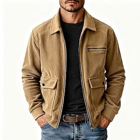 Men's Lightweight Jacket Corduroy Jacket Casual Jacket Work Jacket Vacation Casual Breathable Pocket Spring Fall Winter Plain Fashion Classic Lapel Regular Bla