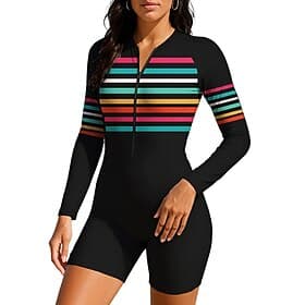 Femmes Combinaison de Plongée Rash Guard Maillot de bain Ensemble maillot de bain Rayures Géométrie Zip Up Coussin amovible fermeture éclair sur le devant Pro