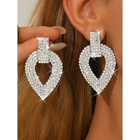Women's Sparkling Rhinestone Teardrop Statement Earrings - Luxury Crystal Party Jewelry for Glamorous Evening Events
