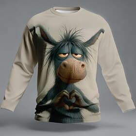 Men's Animal Donkey Funny T Shirt Long Sleeve T shirt 3D Print Crew Neck Shirt Fashion Basic Casual Daily Street Brown Gray Summer Spring Clothing Apparel S M