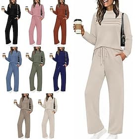 Women's Tracksuit Pants Sets Long Sleeve Crew Neck Plain Lace up Fashion Streetwear Daily Casual Daily Blue Black Pink Spring Regular Fit