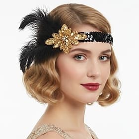 Années Folles Années 1920 Serre Tête Flapper Coiffure Accessoires pour Cheveux Gatsby le Magnifique Fille Flapper Plume Déguisement Femmes Noël Carnaval Mascar