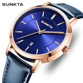 Montre à quartz LIGE pour hommes affaires étanche cuir PU