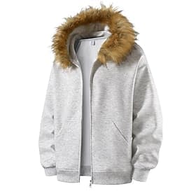 Men's Casual Jacket Hoodied Jacket Outdoor Casual Fur Trim Pocket Fall Winter Plain Fashion Streetwear Hooded Regular Apricot Black Pink Burgundy Light Grey Ja