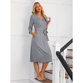 VINTATRE Women Kimono Robes Long Knit Bathrobe Lightweight Soft Knit Sleepwear V-neck Casual Ladies Loungewear