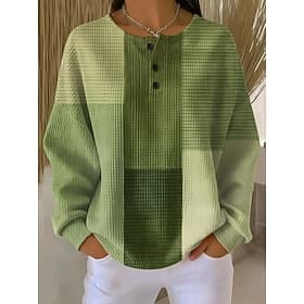 Dames Trui-sweatshirt Knop Grafisch Geometrisch Elegant Modieus Werk Lange mouw Strakke ronde hals Normale tops Casual Huis Werk Wit Blozend Roze Oranje Groen