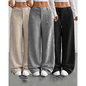Damen Weite Hosenbeine Chinos Streetwear Lässig Volle Länge Mittlere Taillenlinie Einfach Tasche Elastischer Bund Bequem Unelastisch Täglich Outdoor Urlaub Apr