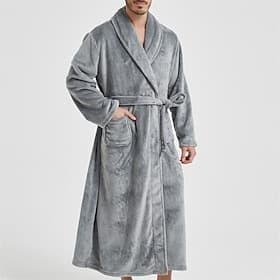 Herren Freizeitkleidung Nachthemd Bademantel Einfach Stilvoll Komfort Heim Täglich Baumwolle Thermowarm Atmungsaktiv V Ausschnitt Langarm Herbst Winter Schwarz