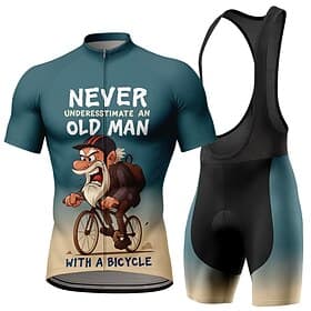 Homme Maillot de cyclisme Maillot et Cuissard Avec Bretelles Velo Cyclisme Cyclisme Maillot Ensemble Manche Courte Été Jaune Bleu Orange Dessin animé Lettres