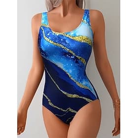 Women's One Piece Swimsuit Slimming Briefs Beach Wear Summer Graphic Striped U Neck Sleeveless Bathing Suits