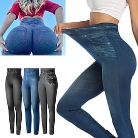 Women's Slacks Leggings Cozy Leggings Streetwear Casual Full Length Natural Plain Pocket Elastic Waist Comfy Daily Outdoor Vacation Black Blue Fall Regular Fit