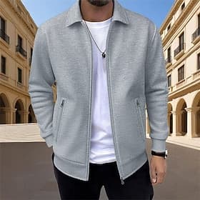 Men's Lightweight Jacket Casual Jacket Outdoor Vacation Pocket Spring Fall Plain Streetwear Stylish Turndown Regular Blue Black White Dark Red Green Jacket