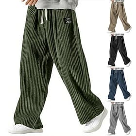 Homme Joggings Pantalons Pantalon en velours côtelé Pantalons Amples Pantalon de survêtement droit Cordon de serrage Taille Élastique Couleur Unie Confort Long