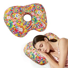 Oreiller avec trou pour les oreilles, en coton PP à rebond lent, en forme de tournesol, pour un soutien optimal des oreilles lors du sommeil latéral. Coussin c