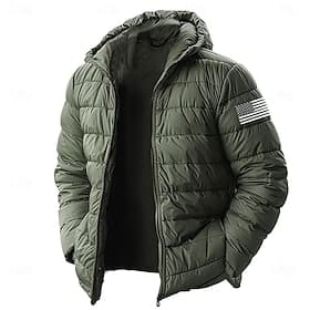 Men's American US Flag Winter Coat Down Jacket Puffer Jacket Thermal Warm Rain Waterproof Lightweight Casual Outdoor Daily Padded Quilted Hooded Jacket Fall Wi