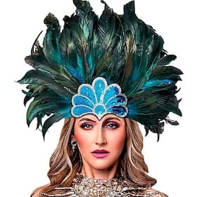 Carnival 2026Rio Carnival Samba Accessories Carnival Feather Headdress for Women - Sequin Peacock Blue Green Costume Headpiece - Brazil Festival Performance