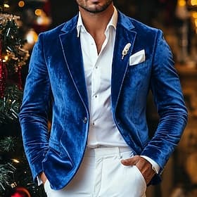 Men Winter Coat Velvet Blazer Formal Party Evening Wear Event / Party Classic Fall Fall Winter 100% Polyester Velvet Solid Color Single Breasted One-button Bl