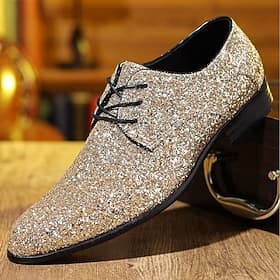 Men's Glitter Dress Shoes - Gold, Formal Elegant Design, Perfect for Special Occasions Evening Events