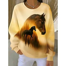 Femmes Pull Imprimé Graphique Animal Chaud Classique Occasionnel manche longue Col ras du cou Hauts Réguliers Occasionnel Maison Rue Blanche Jaune Beige Printe
