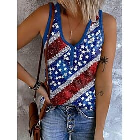 Independence Day Patriotic Women's Tank Top Graphic Flag Vintage Tropical Stylish Sleeveless V Neck Regular Tops Daily Print Blue Summer Spring