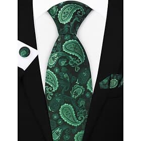 Men's Polyester Paisley Tie, Cufflinks, Pocket Square, and Tie Clip Gift Set, Perfect for Weddings and Gifting