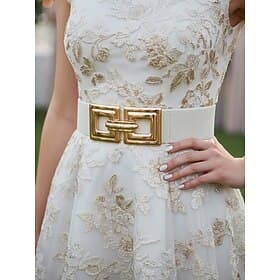 Women's Elastic Nylon Belt with Square Gold Buckle, Available in Multiple Colors, Perfect for Casual and Formal Occasions