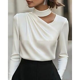 Femmes Chemise Elegant Haut en satin Chemisier Patchwork Uni Élégant manche longue Asymétrique Hauts Réguliers Quotidien Travail Fête Blanche Printemps Automne