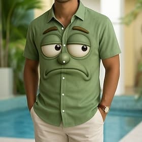 Men's Optical Illusion 3D Cartoon Smile Face Shirt Button Up Shirt Short Sleeve Funny Outdoor Holiday Summer Spring Turndown 3D Print Collared Shirts Yellow Da