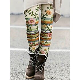 Women's Leggings Cozy Leggings Vacation Vintage Casual Full Length High Waist Floral Graphic Striped Printing Comfort Comfortable High Elasticity Casual Daily