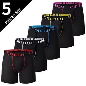 Homme 5 Pièces Culottes Basiques Sous-vêtements boxeurs Slips Taille Élastique Tergal Respirabilité Confortable Bloc de Couleur Lettres Plusieurs Couleurs
