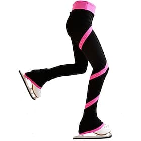 Pantalon de patinage artistique pour femmes et filles, noir, extensible, pour l'entraînement et la compétition, chaud et thermique, orné de cristaux et de stra